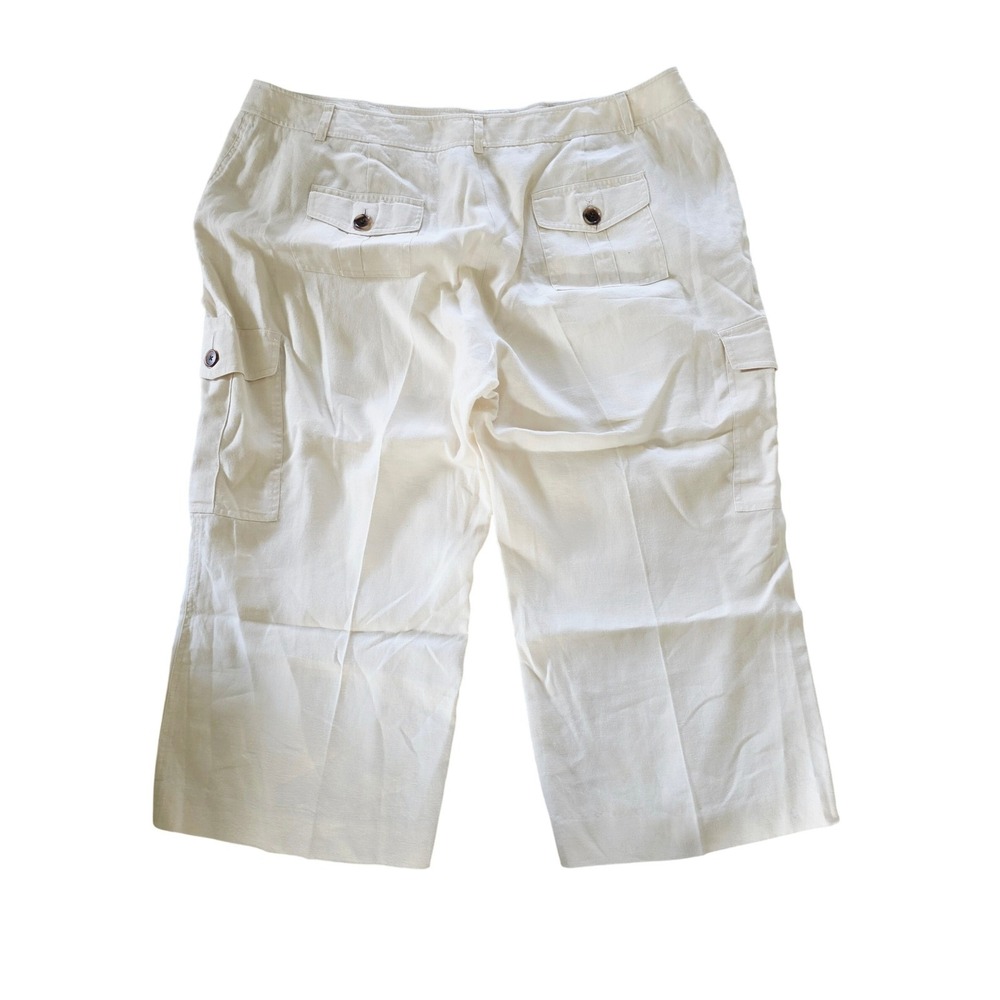 ANNE KLEIN‎ Womens 22W Beige Linen Cargo Capri Pants Cropped Beach Wide Leg - Picture 4 of 11